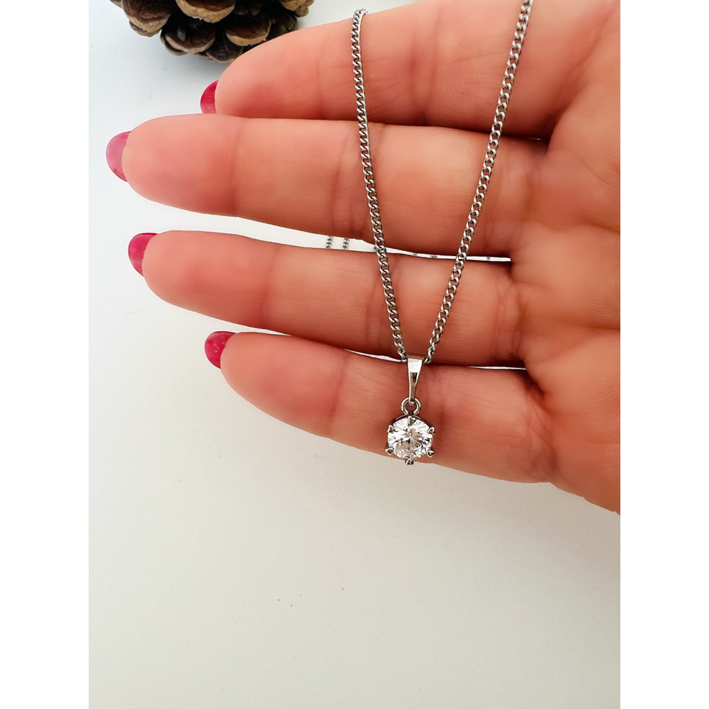 XUPING YUVARLAK TEK TAŞ KOLYE 45CM-GÜMÜŞ RENK ACR8921