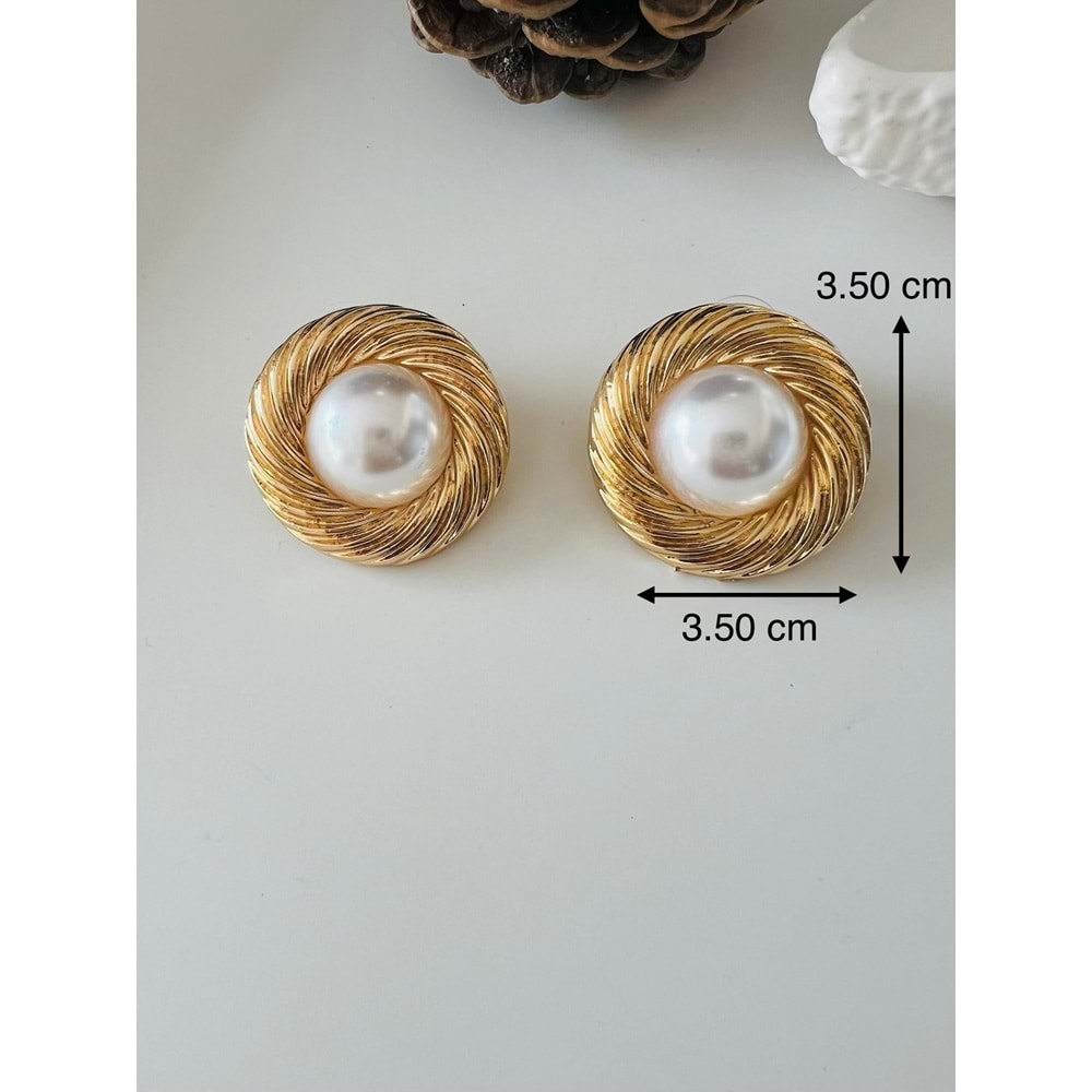 ÖZEL SERİ YUVARLAK İNCİ KÜPE-GOLD RENK ACR9096