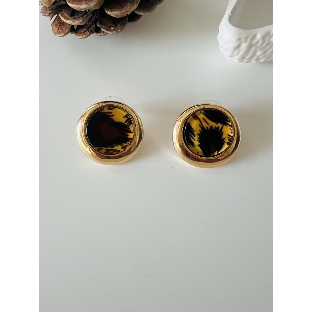 ÖZEL SERİ LEOPARLI YUVARLAK KÜPE-GOLD RENK ACR9188
