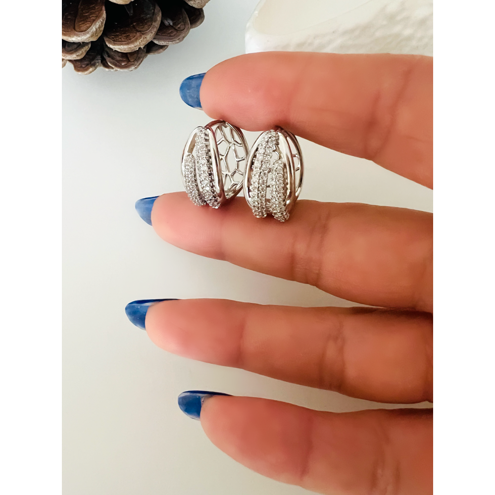 XUPING İKİ SIRALI ZİRKON TAŞLI OVAL KÜPE-GÜMÜŞ RENK ACR9195