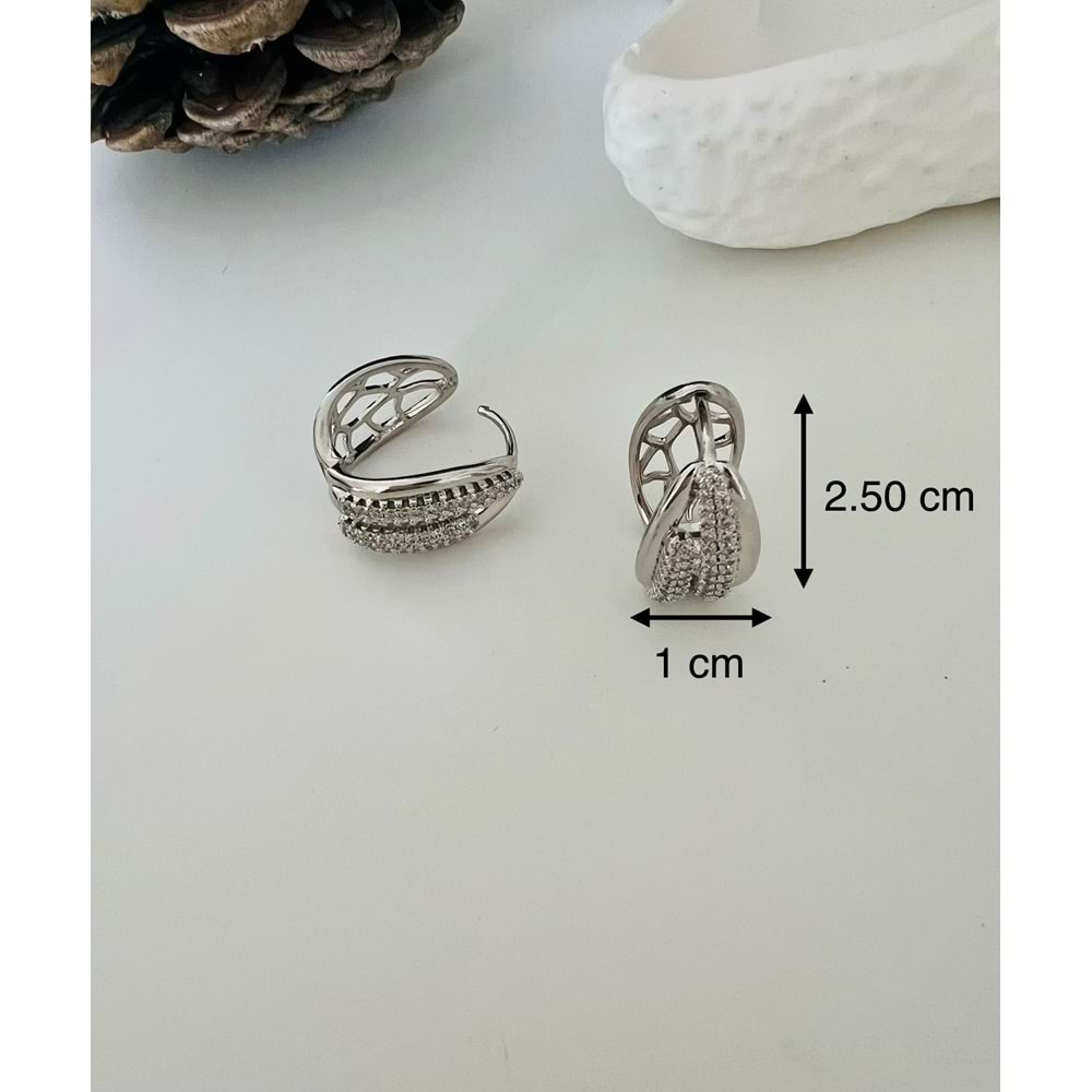 XUPING İKİ SIRALI ZİRKON TAŞLI OVAL KÜPE-GÜMÜŞ RENK ACR9195