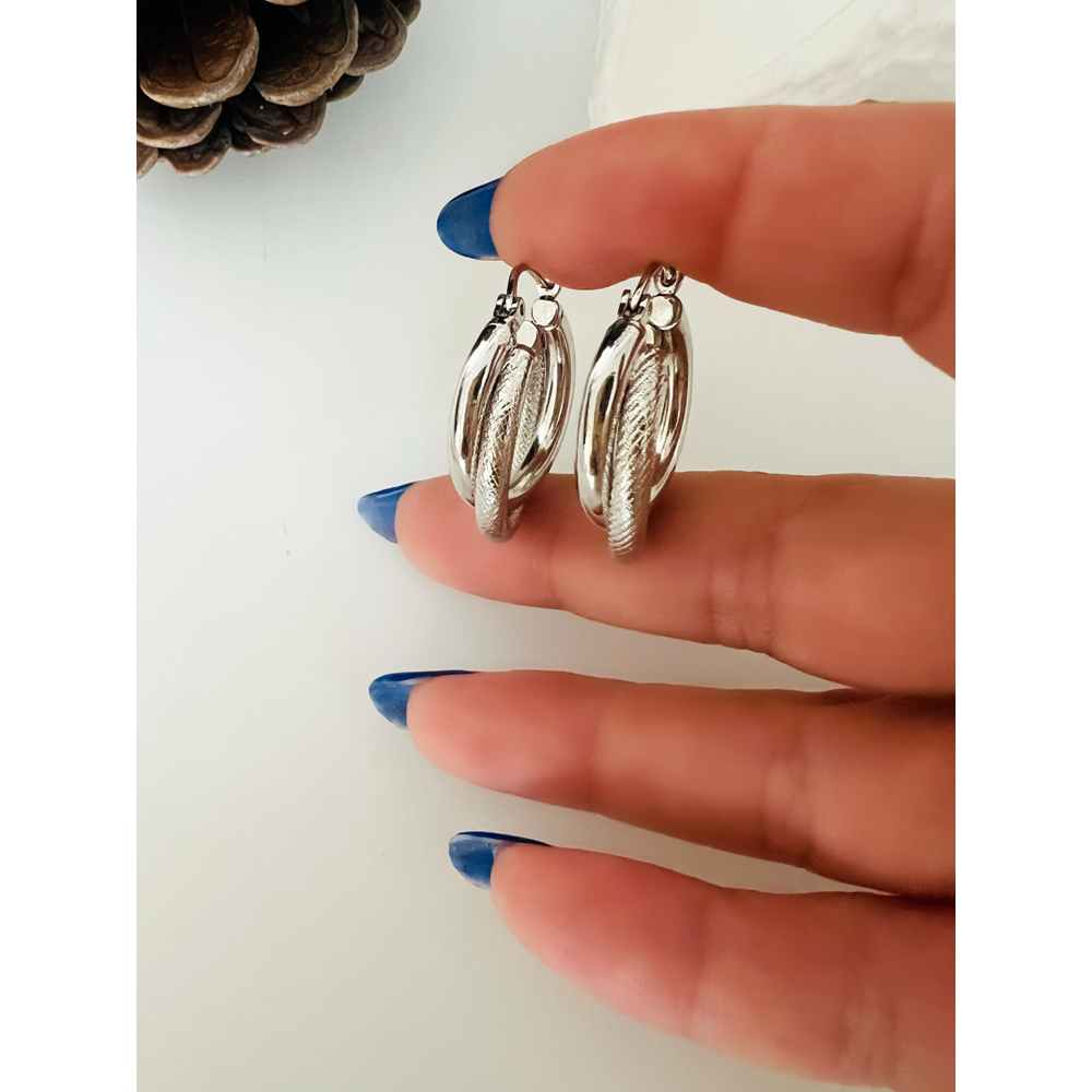 XUPING İKİLİ GÖRÜNÜMLÜ HALKA KÜPE-GÜMÜŞ RENK ACR9197