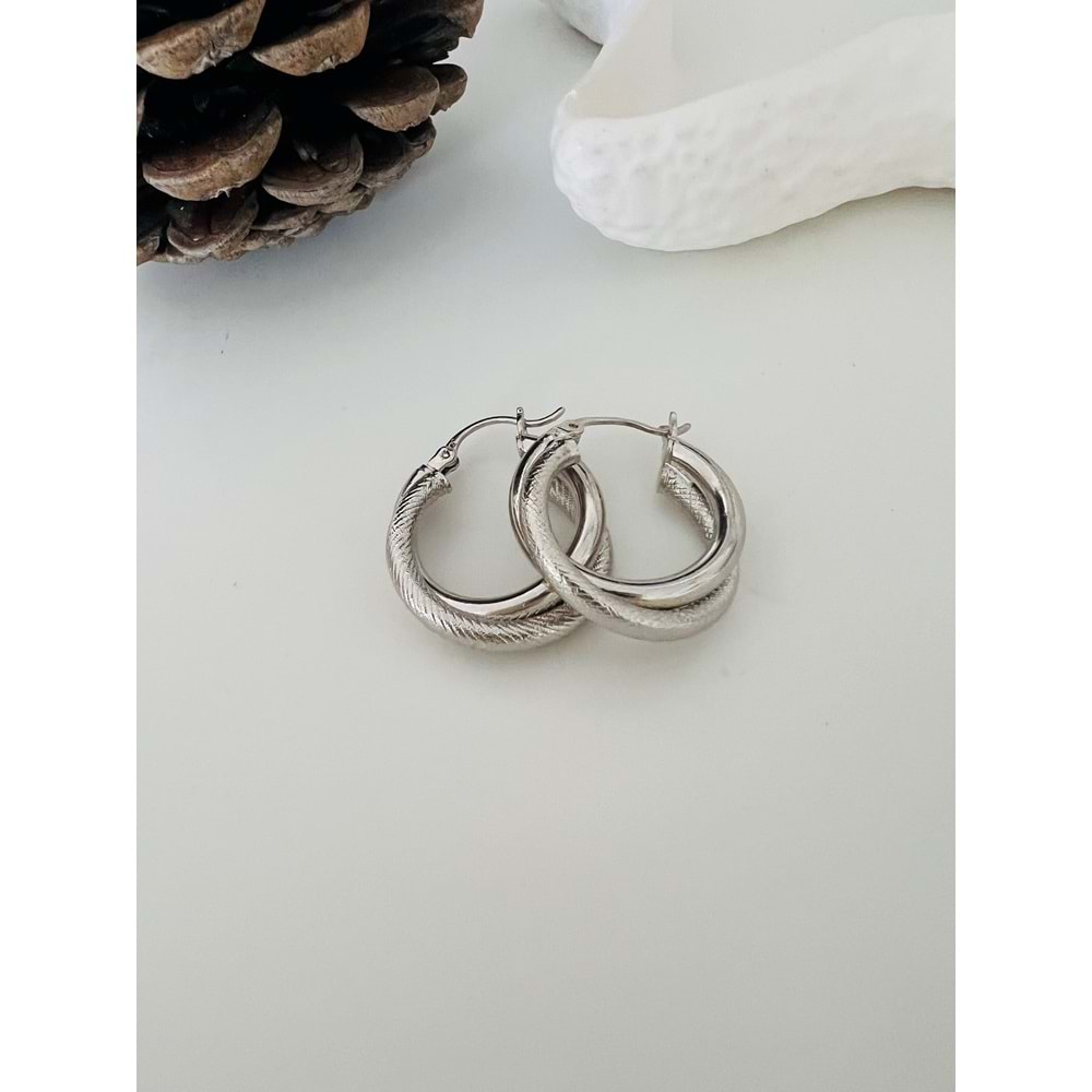 XUPING İKİLİ GÖRÜNÜMLÜ HALKA KÜPE-GÜMÜŞ RENK ACR9197