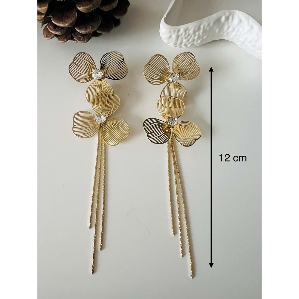 2'Lİ SALLANTILI ÇELİK ÇİÇEK KÜPE-GOLD RENK ACR9245