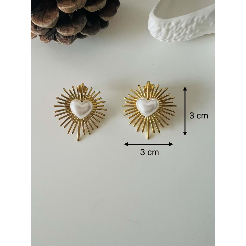 İNCİLİ KALP ÇELİK KÜPE-GOLD RENK ACR9246