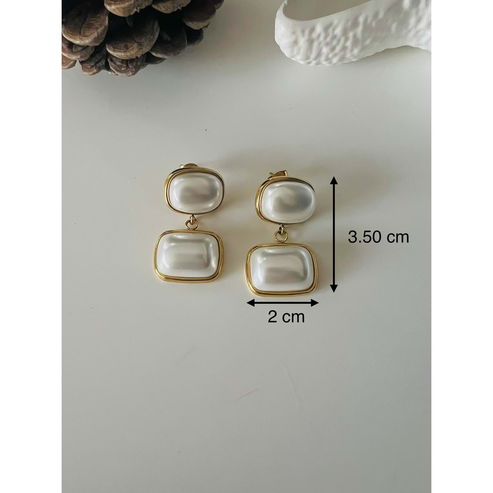 2'Lİ KARE İNCİLİ ÇELİK KÜPE-GOLD RENK ACR9247