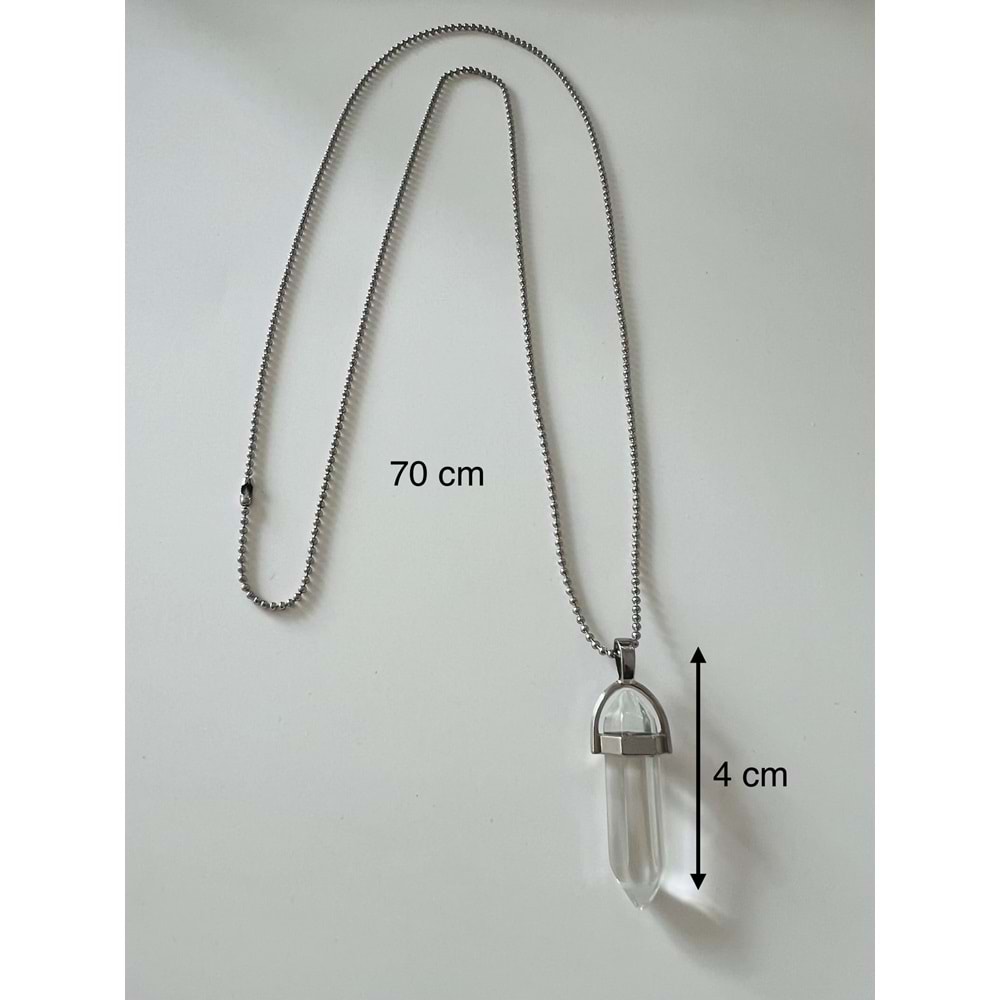 ERKEK KUVARS DOĞALTAŞ ÇELİK ÇİVİ KOLYE 70CM ACR9293
