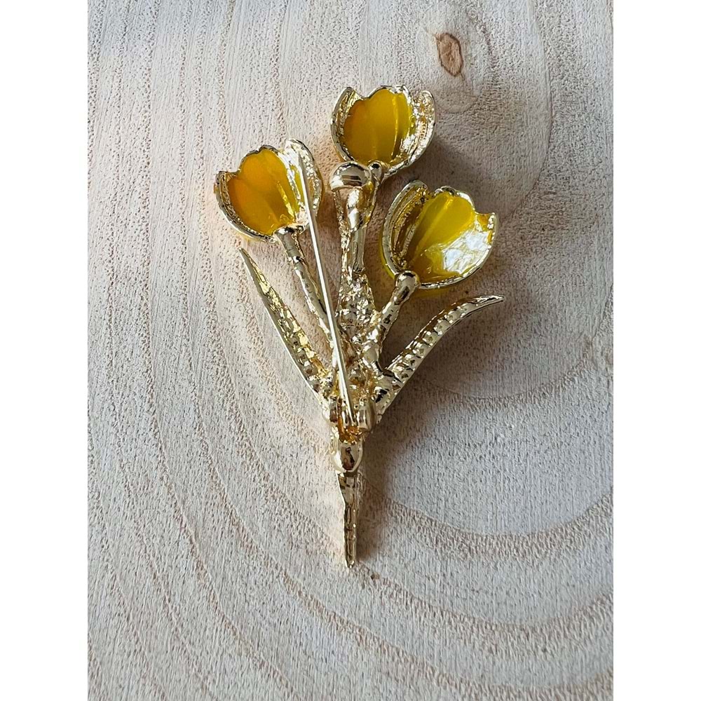 TAŞLI, ÜÇLÜ SARI LALE BROŞ ACR9607