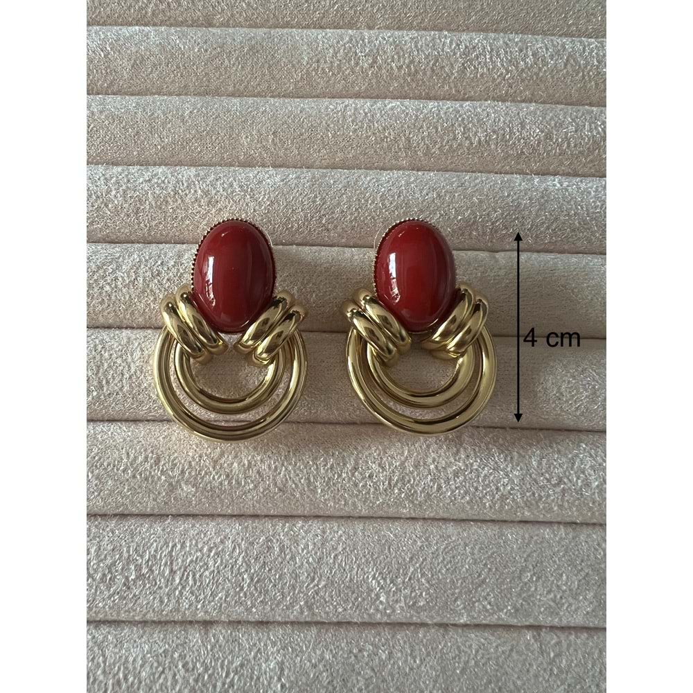 BORDO OVAL TAŞLI VİNTAGE KÜPE ACR9672