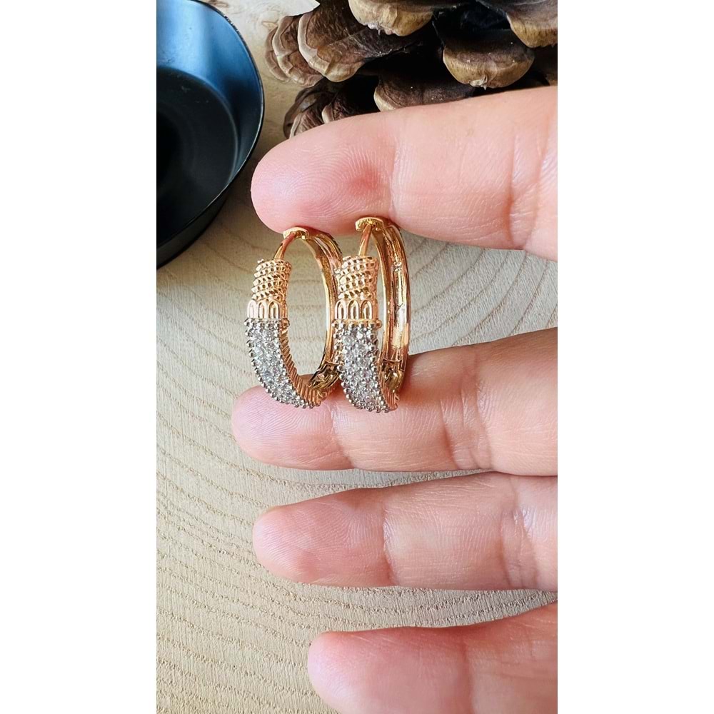 XUPING ROSE RENK DOKULU, BEYAZ ZİRKON TAŞLI HALKA KÜPE ACR9680