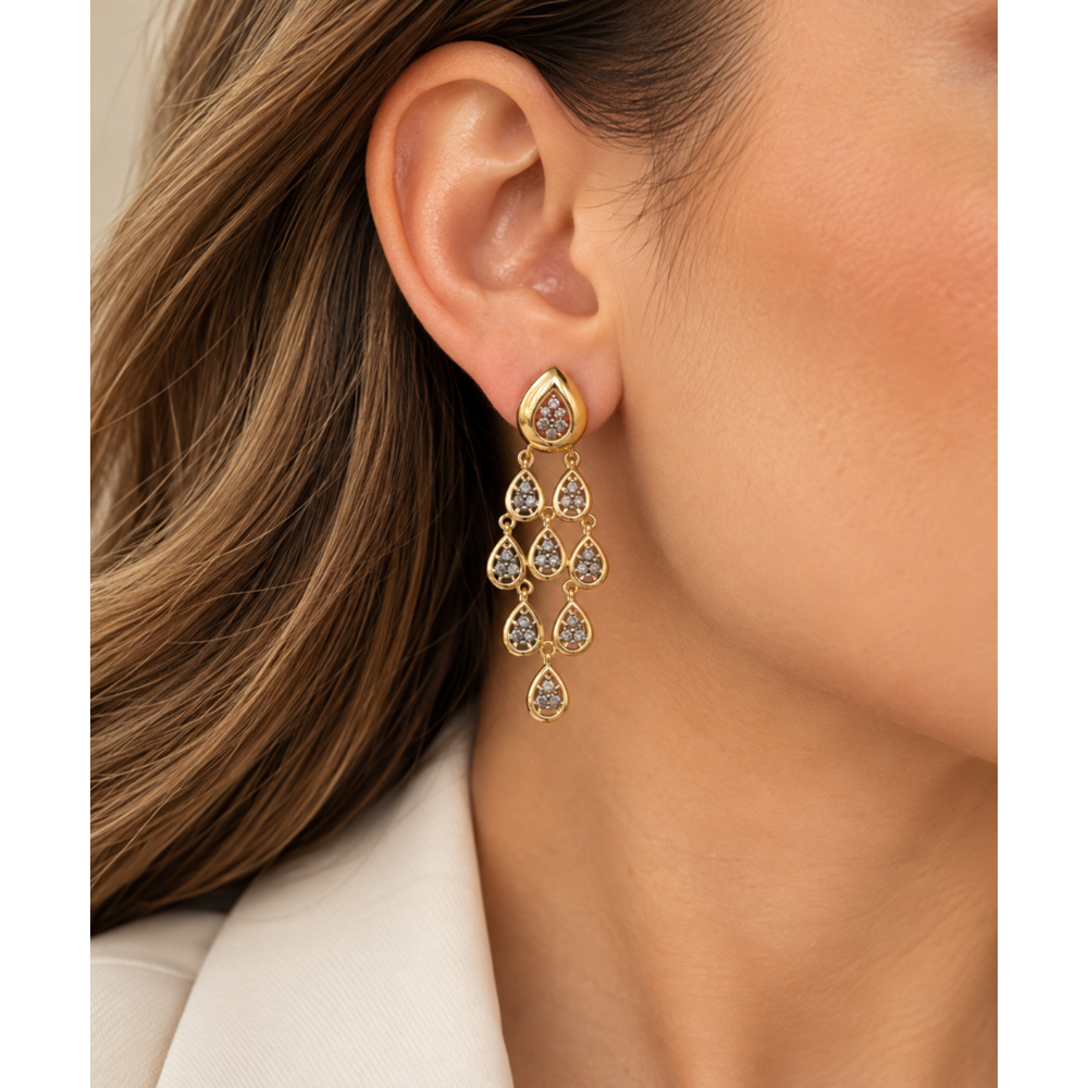 GOLD RENK DAMLA MOTİFLİ SALLANTILI KÜPE ACR9698