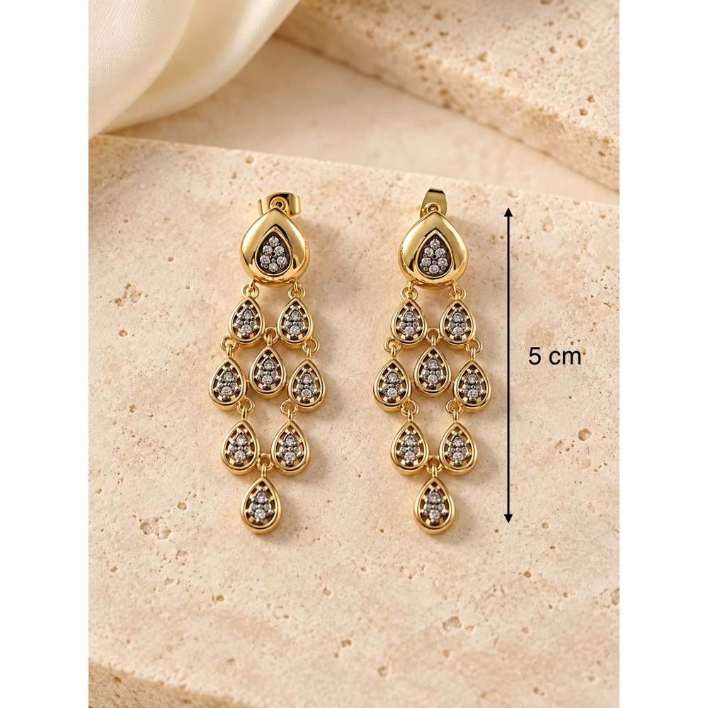 GOLD RENK DAMLA MOTİFLİ SALLANTILI KÜPE ACR9698