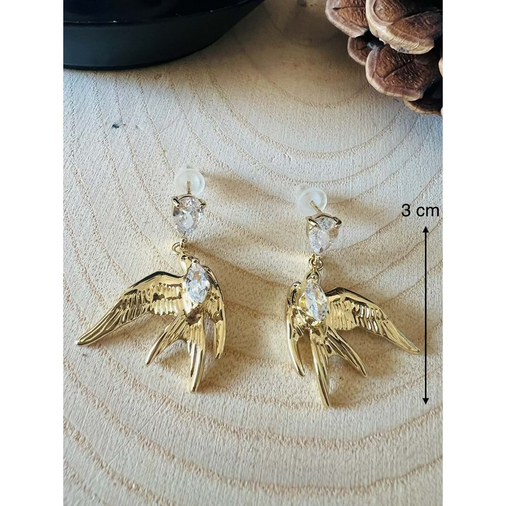 GOLD RENK TAŞLI KIRLANGIÇ KÜPE ACR9700