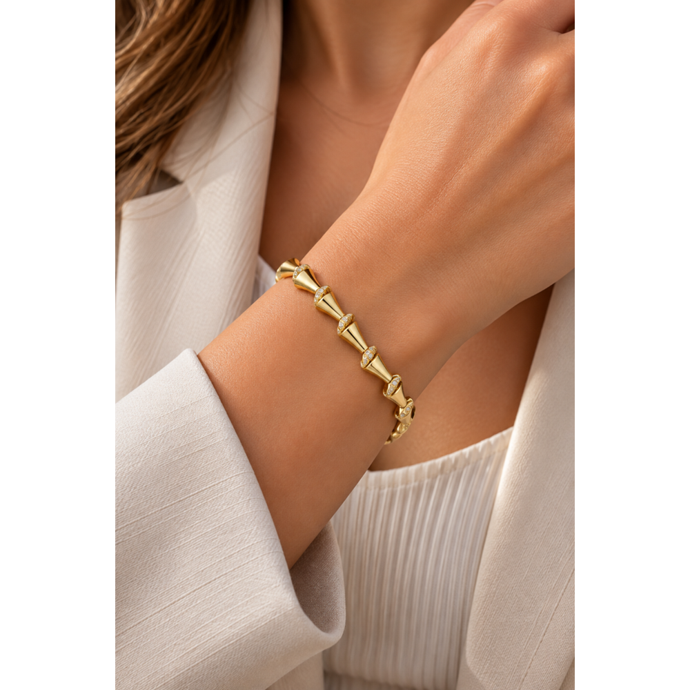 XUPING 14K GOLD RENK ZİRKON TAŞLI ÇİVİ MODEL BİLEKLİK 17+2CM ACR9704