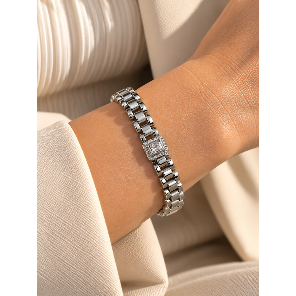 XUPING GÜMÜŞ RENK ORTASI KARE TAŞLI KORDON BİLEKLİK 18+2CM ACR9717