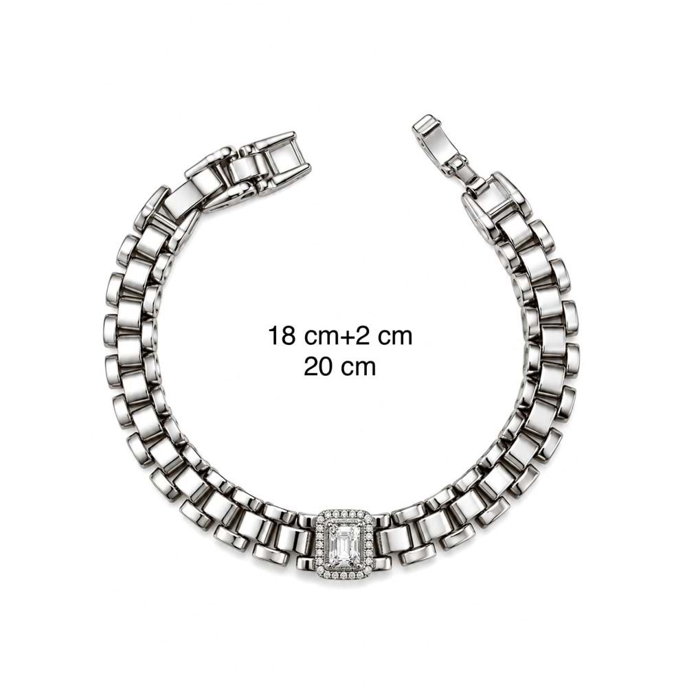 XUPING GÜMÜŞ RENK ORTASI KARE TAŞLI KORDON BİLEKLİK 18+2CM ACR9717