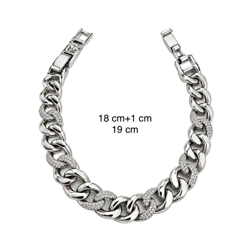 XUPING GÜMÜŞ RENK ZİRKON TAŞLI ZİNCİR BİLEKLİK 18+1CM ACR9719