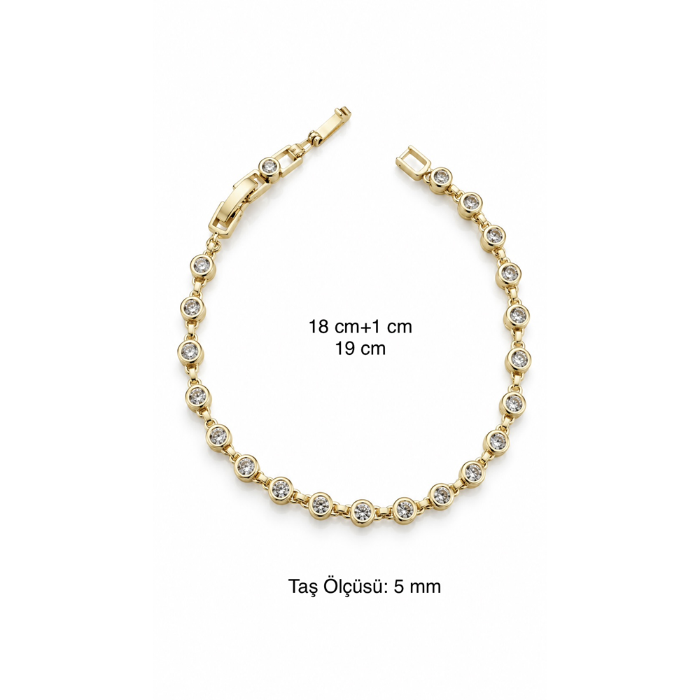 XUPING 14K GOLD RENK YUVARLAK TAŞLI MİNİMALİST BİLEKLİK 18+1CM ACR9730