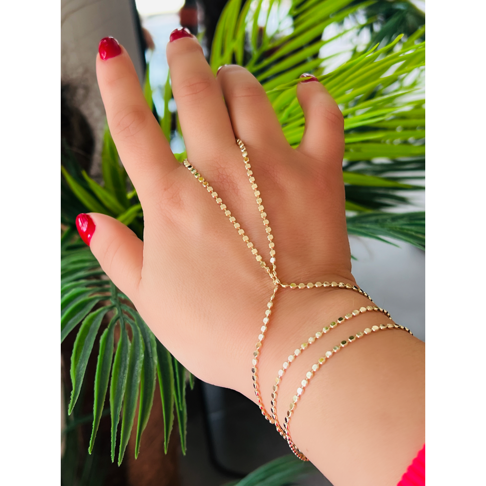 BİLEKTEN ÇİFT DOLAMALI PUL ZİNCİR ŞAHMERAN-GOLD RENK ACR9738