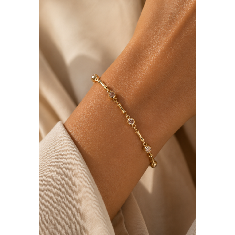 XUPING 14K GOLD RENK ÇUBUK GEÇİŞLİ, YUVARLAK TAŞLI MİNİMALİST BİLEKLİK 19+3CM ACR9748