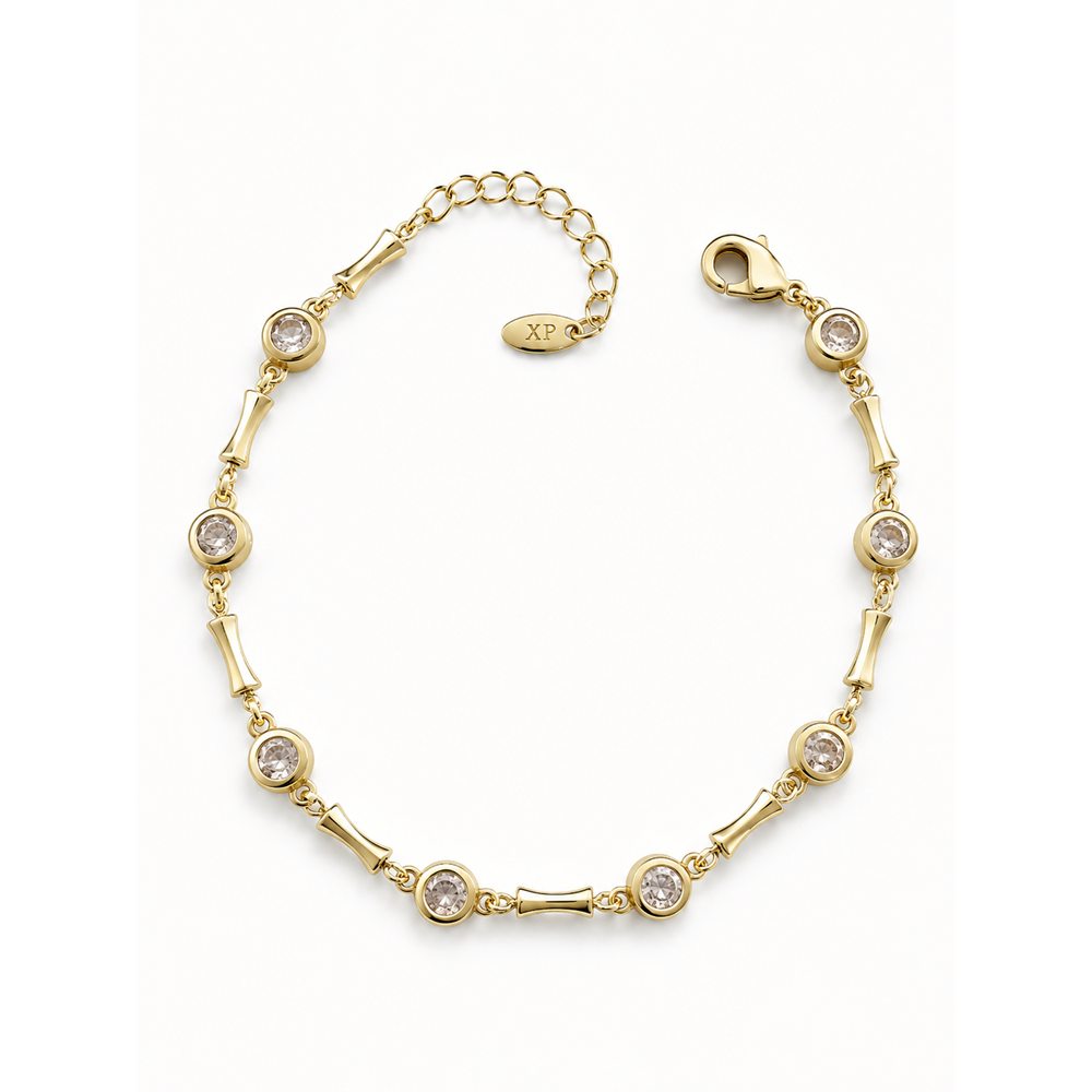 XUPING 14K GOLD RENK ÇUBUK GEÇİŞLİ, YUVARLAK TAŞLI MİNİMALİST BİLEKLİK 19+3CM ACR9748