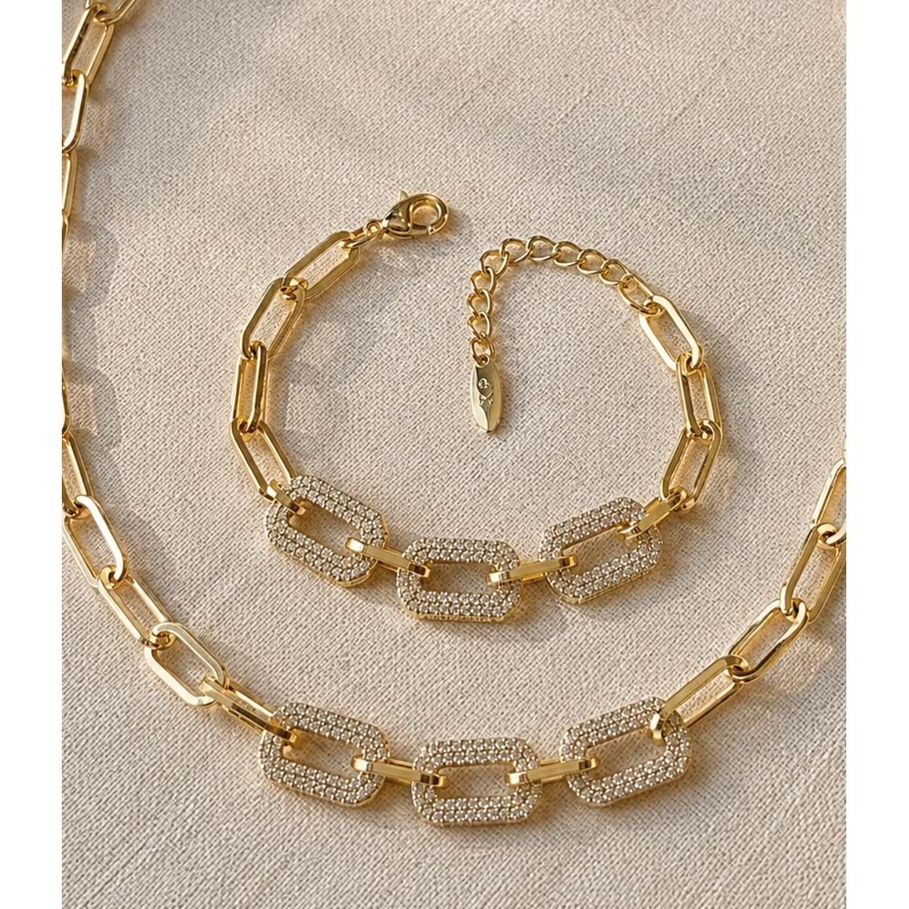 XUPING 14K GOLD RENK ZİRKON TAŞLI ATAÇ ZİNCİR KOLYE VE BİLEKLİK SETİ ACR9752