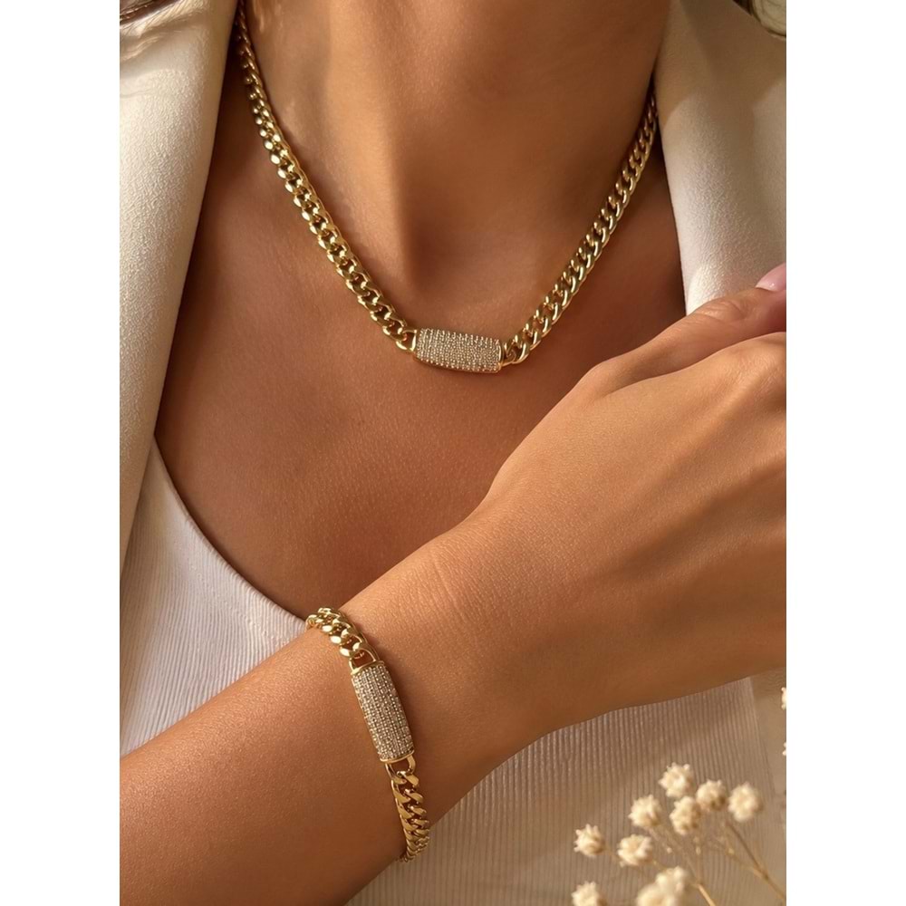XUPING 14K GOLD RENK GURMET MODEL ZİNCİR KOLYE VE BİLEKLİK SETİ ACR9753