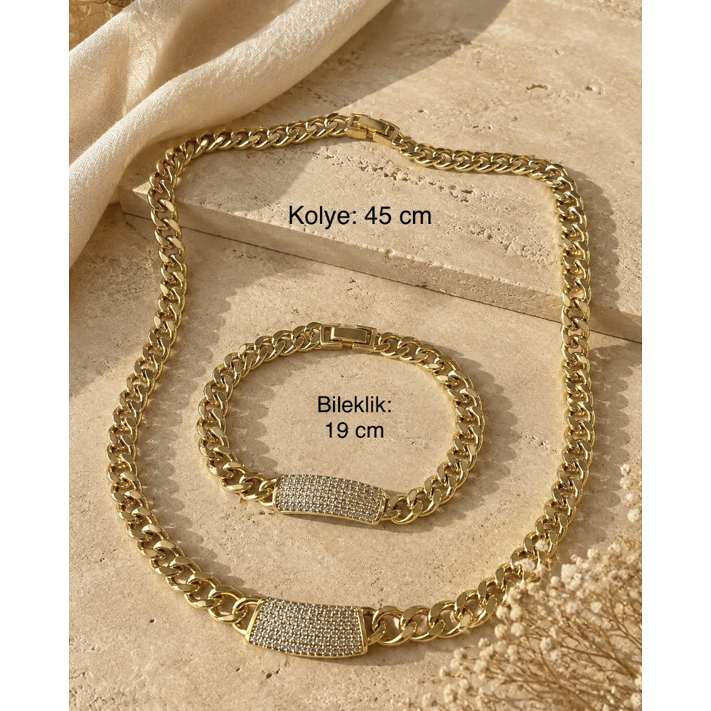 XUPING 14K GOLD RENK GURMET MODEL ZİNCİR KOLYE VE BİLEKLİK SETİ ACR9753