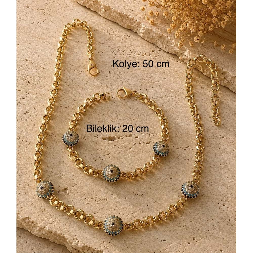 XUPING 14K GOLD RENK GÖZ BONCUKLU KOLYE VE BİLEKLİK SETİ ACR9755
