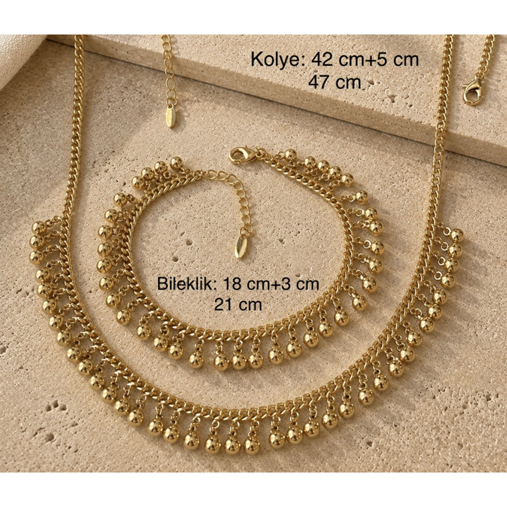XUPING 14K GOLD RENK DORİKA SALLANTILI KOLYE VE BİLEKLİK SETİ ACR9756