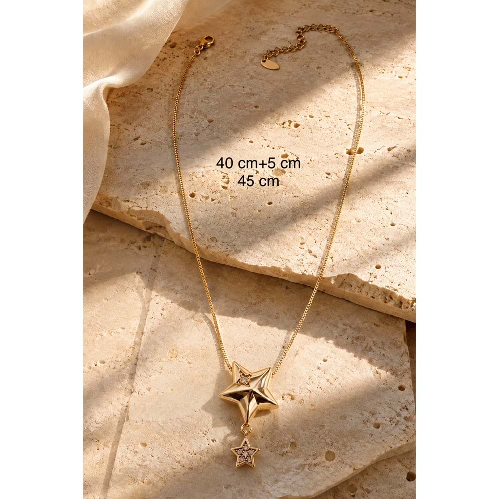 XUPING GOLD RENK, YILDIZ UÇLU SALLANTILI KOLYE 40+5CM ACR9777