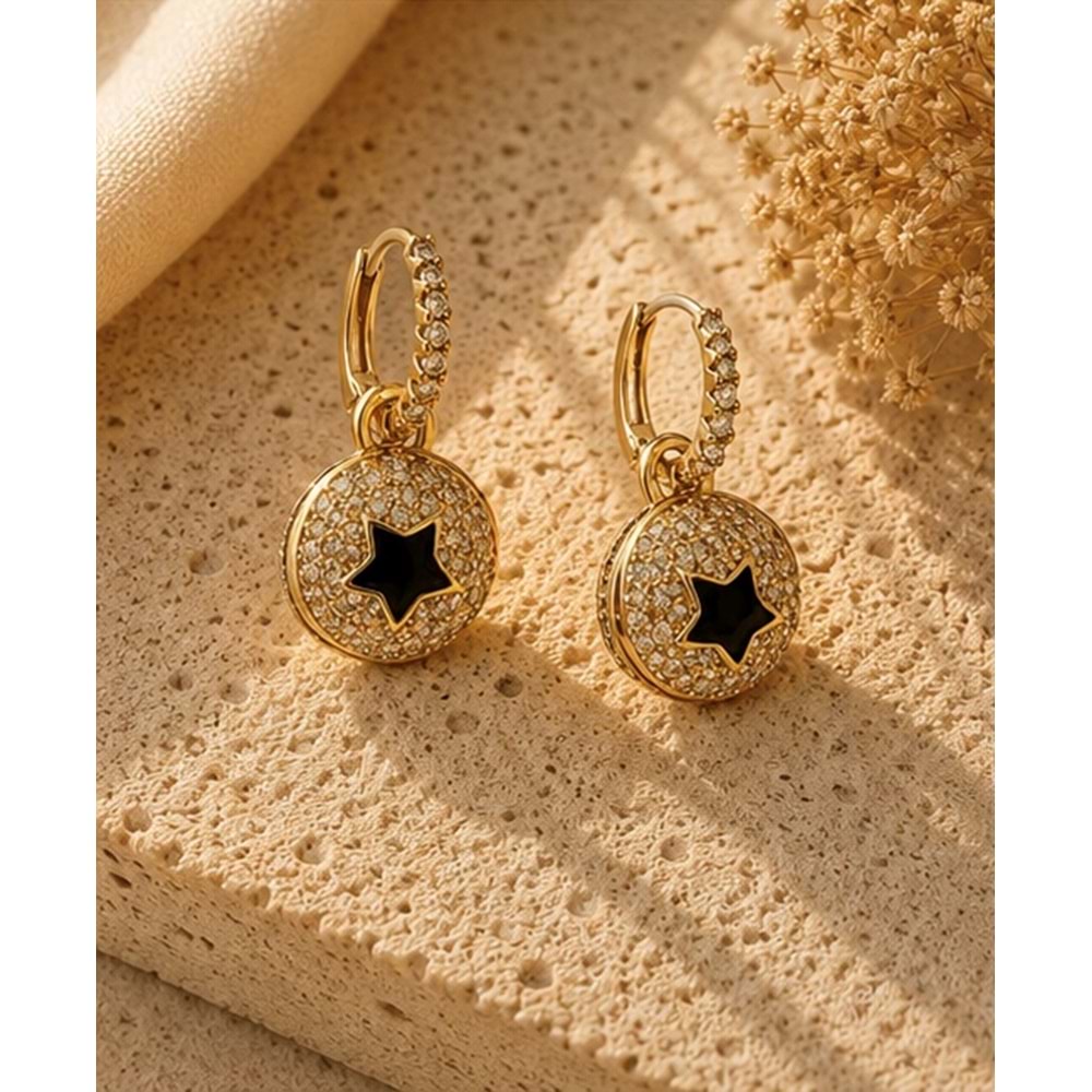 ZİRKON TAŞLI, GOLD RENK, TOP YILDIZ KÜPE ACR9806