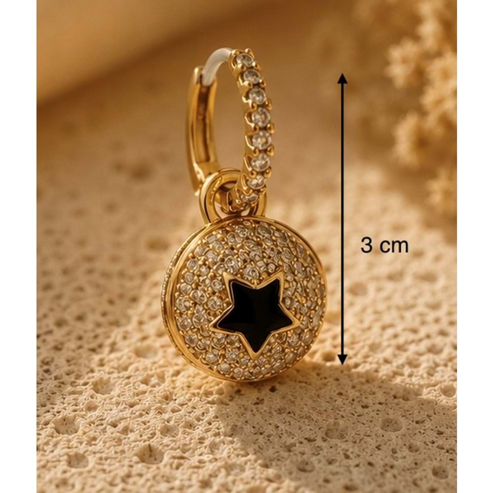 ZİRKON TAŞLI, GOLD RENK, TOP YILDIZ KÜPE ACR9806