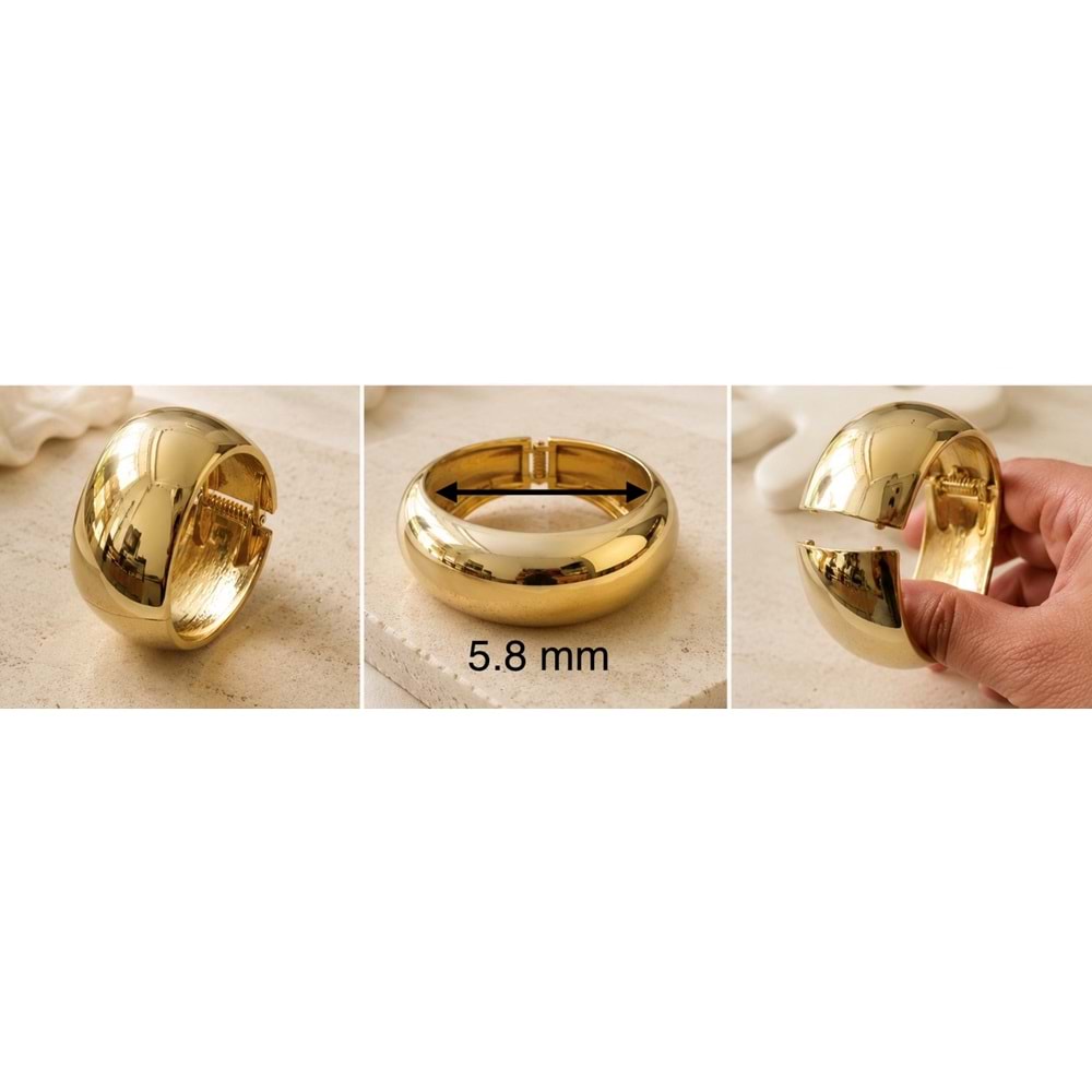 GENİŞ, YUVARLAK BOMBELİ, GOLD RENK, KELEPÇE, BİLEZİK ACR9812