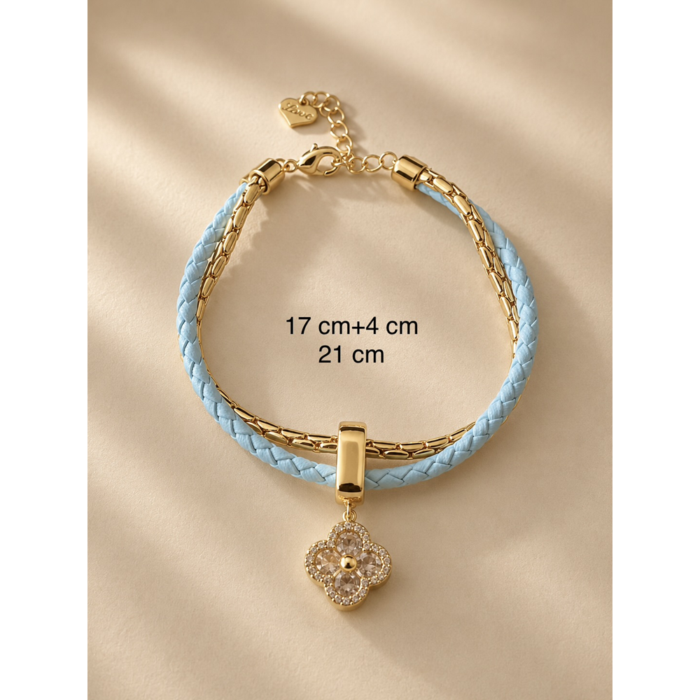 PREMİUM SERİ, TAŞLI, CLEEF MODEL, MAVİ DERİLİ BİLEKLİK 17+4CM ACR9824