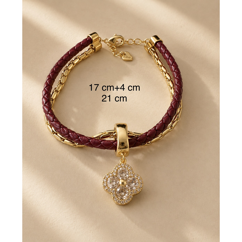 PREMİUM SERİ, TAŞLI, CLEEF MODEL, BORDO DERİLİ BİLEKLİK 17+4CM ACR9825