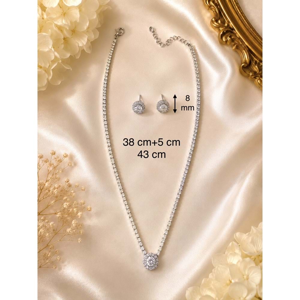 YUVARLAK TAŞLI SUYOLU KOLYE VE KÜPE SET ACR9832