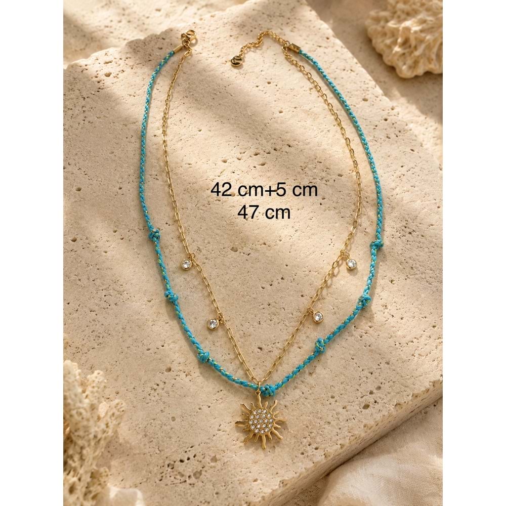 İPLİ, GÜNEŞ UÇLU İKLİ ÇELİK KOLYE 42+5CM ACR9842