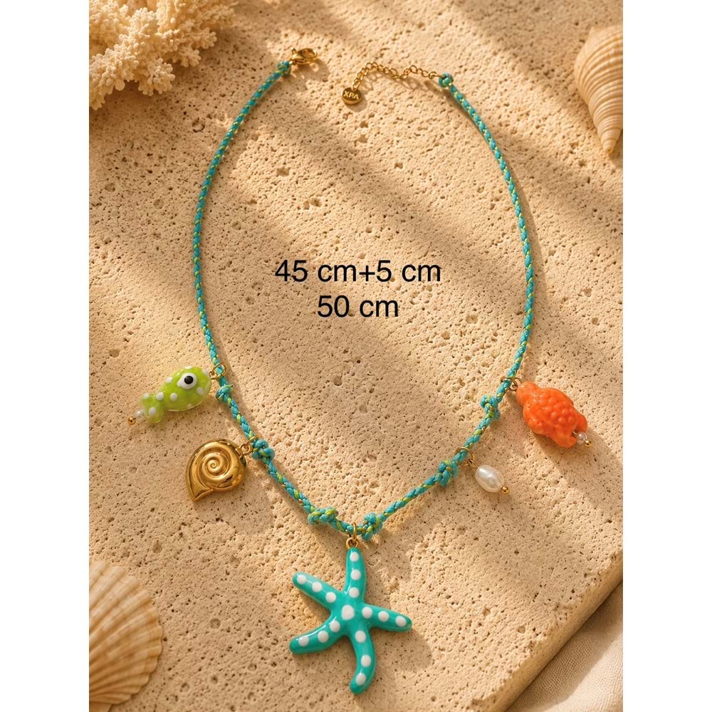 İPLİ, DENİZ YILDIZI CHARMLI ÇELİK KOLYE 45+5CM ACR9846