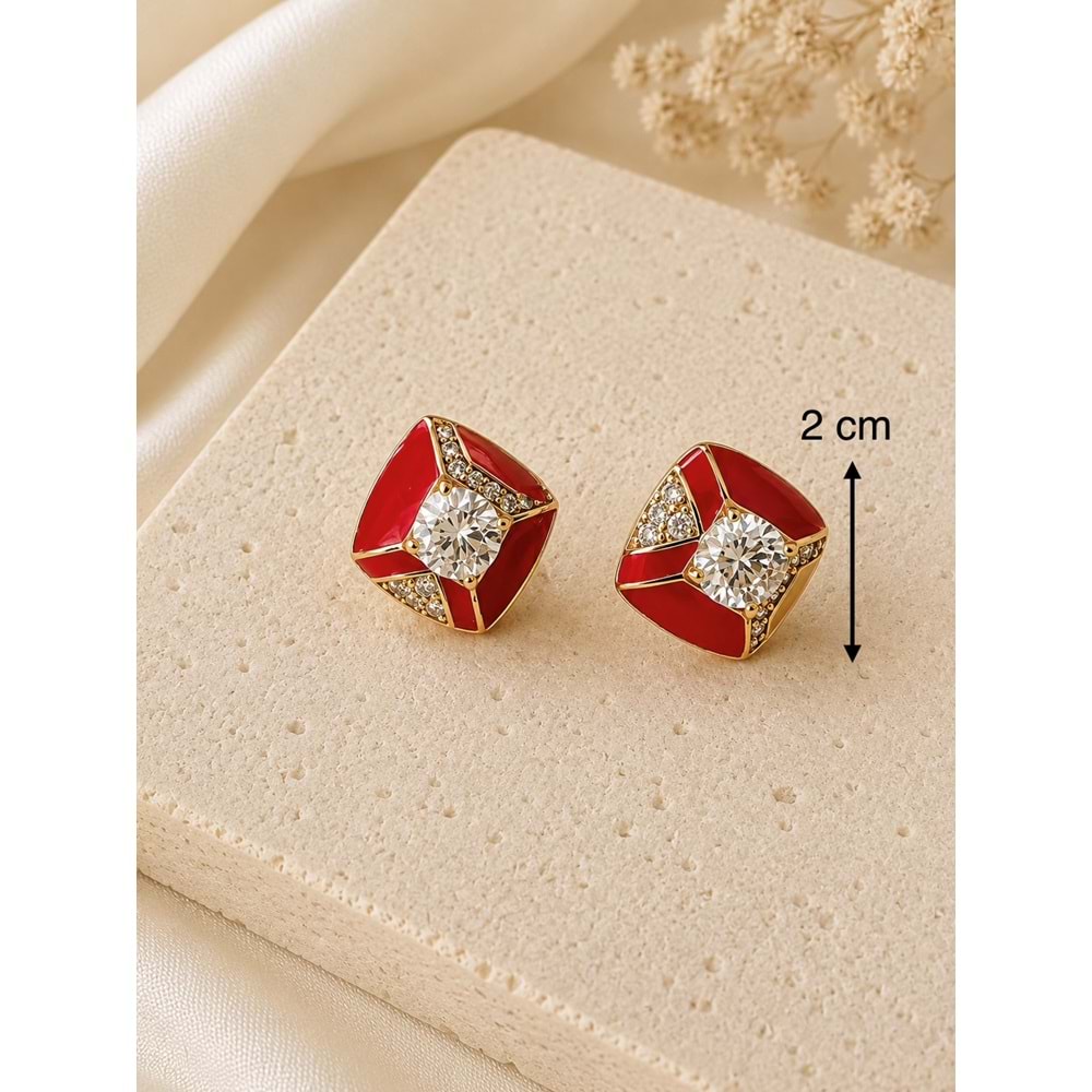 XUPING ROSE RENK KIRMIZI MİNELİ DÖRTGEN KÜPE ACR9852