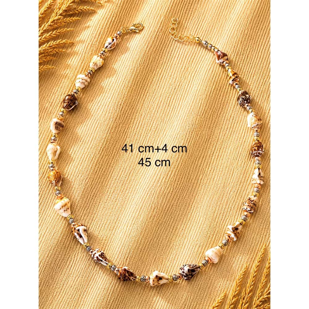 RENKLİ DORİKA BONCUKLU DENİZ KABUĞU KOLYE 41+4CM ACR9874