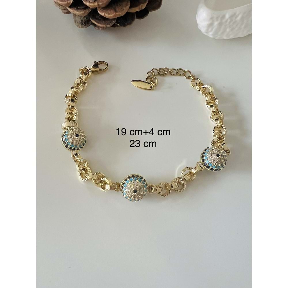 XUPING 14K TAŞLI ÜÇ NAZAR BONCUKLU BİLEKLİK 19+4CM ACR9880