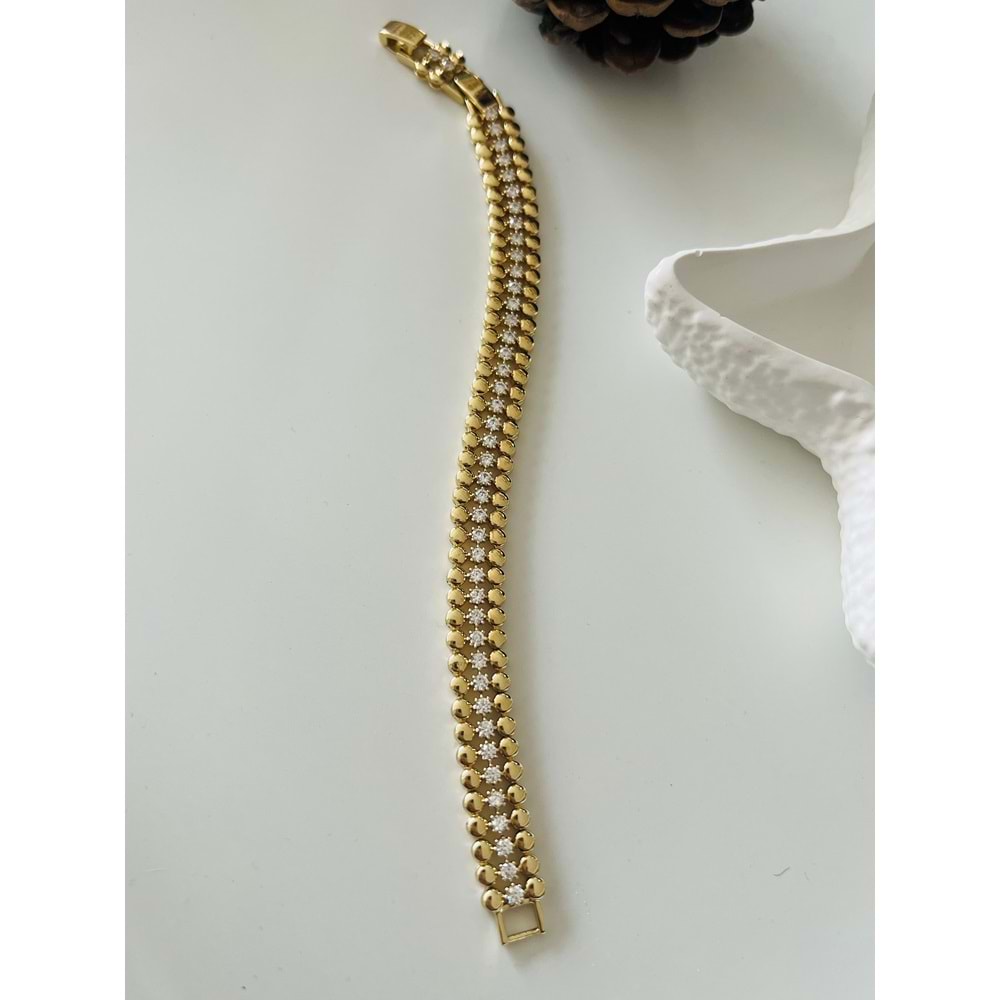 XUPING 14K ÜÇ SIRALI, ORTASI TAŞLI BİLEKLİK 17+2CM ACR9882