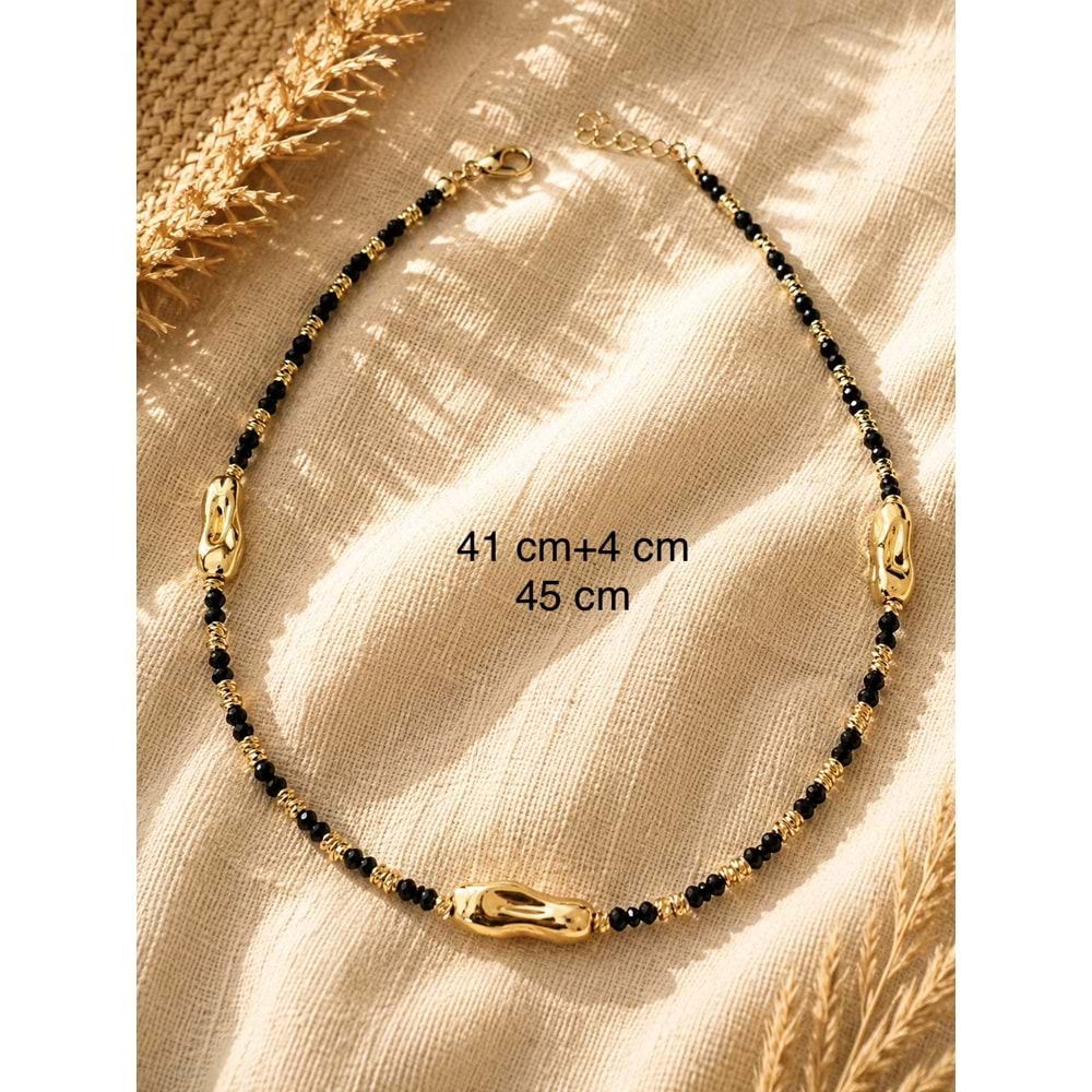 SİYAH DORİKA BONCUKLU TASARIM KOLYE 41+4CM ACR9886