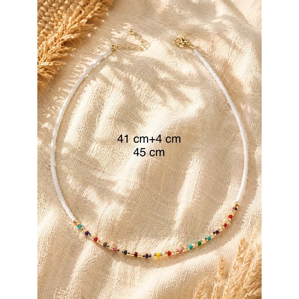 BEYAZ, RENKLİ BONCUKLU KOLYE 41+4 CM ACR9895
