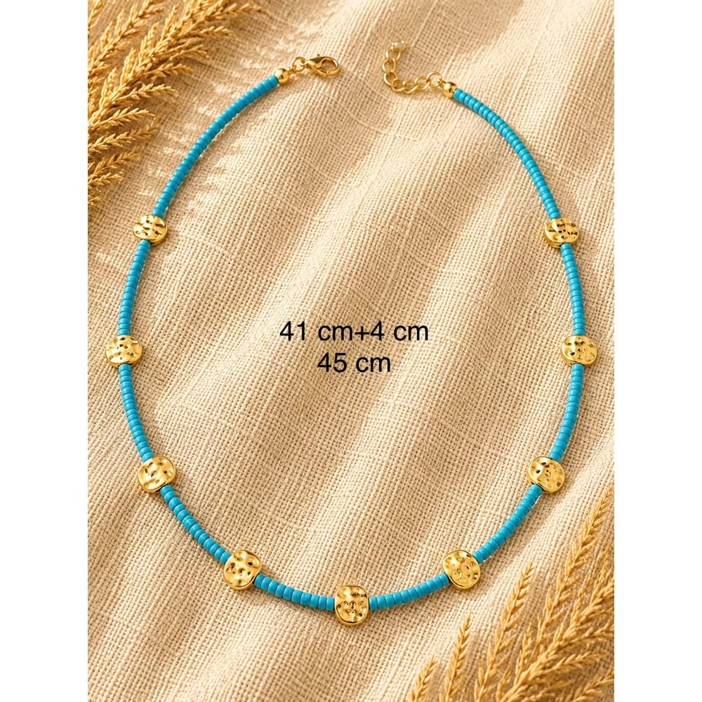MAVİ BONCUKLU GÜLEN YÜZ KOLYE 41+4CM ACR9901