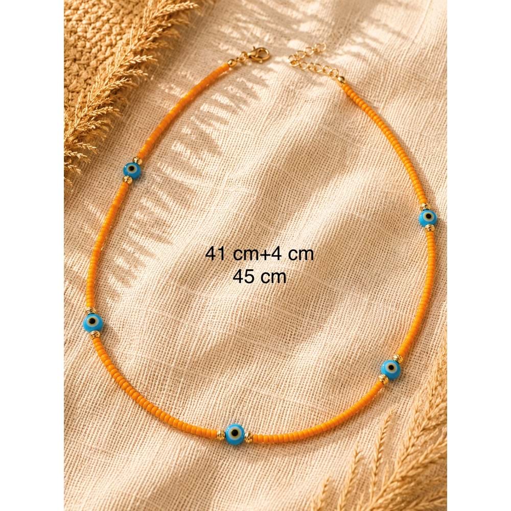 TURUNCU BONCUKLU NAZAR KOLYE 41+4CM ACR9902