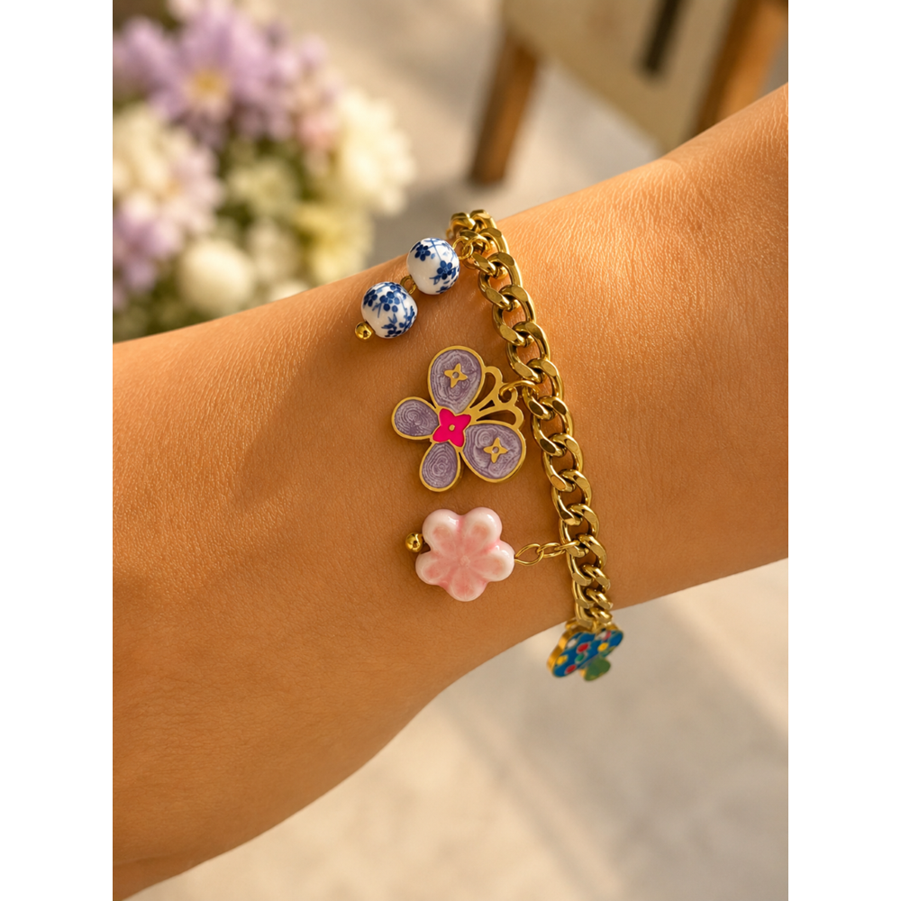 MOR KELEBEKLİ, CHARMLI ÇELİK BİLEKLİK 17+4CM ACR9907
