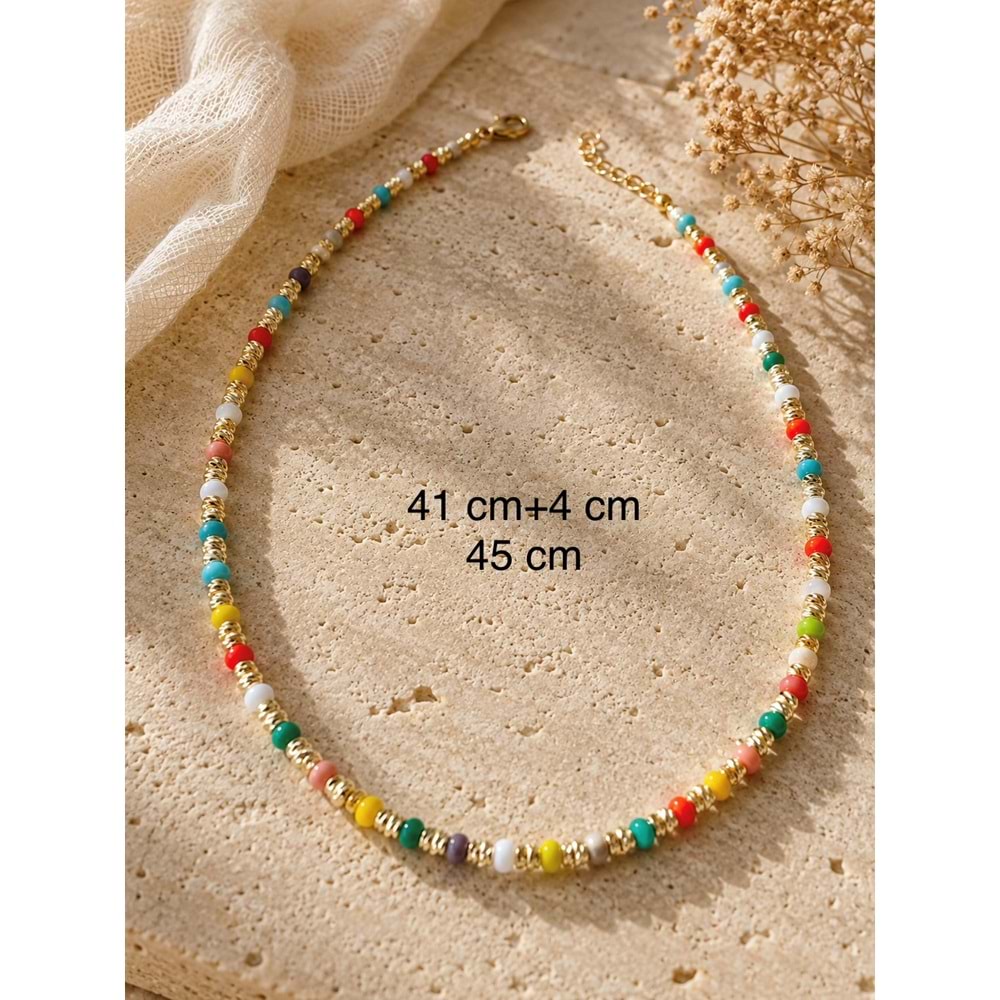 DORİKALI, RENKLİ BONCUKLU KOLYE 41+4CM ACR9920