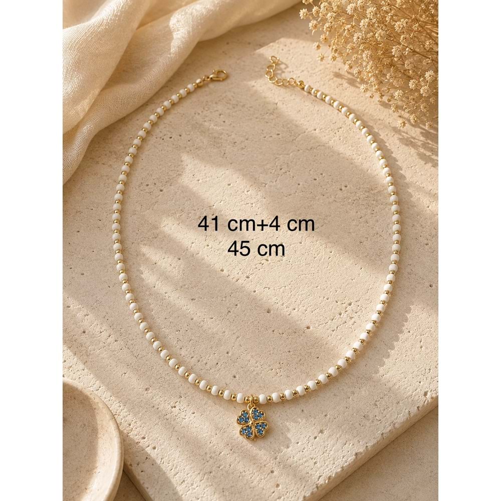 YONCA UÇLU, KREM RENK BONCUKLU KOLYE 41+4CM ACR9930